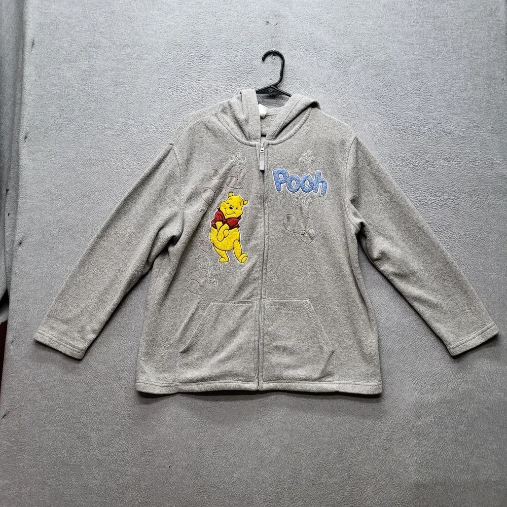 Disney Girls Jacket 4T Gray Embroidered‎ Graphic Fleece Winnie Pooh Activewear